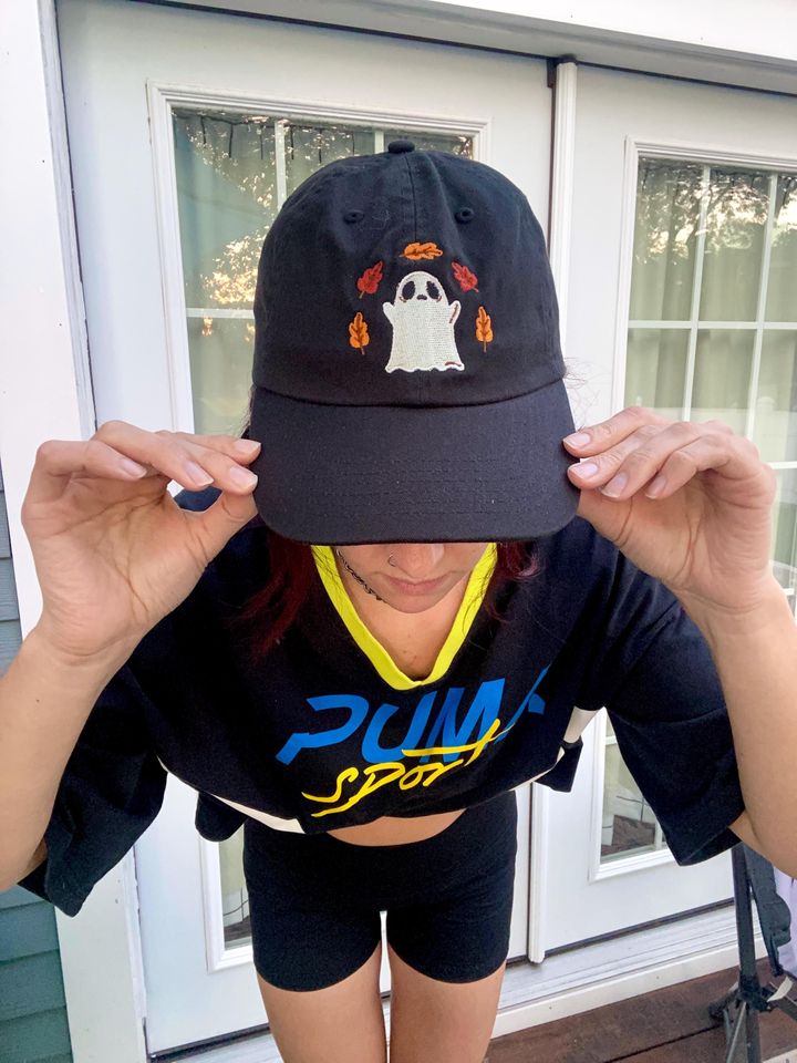 Fall Ghost Dad Hat- Embroidered Halloween Baseball Cap