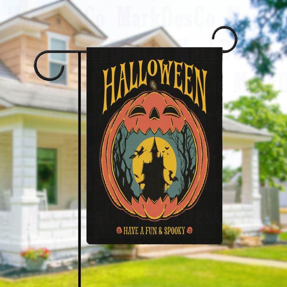 Spooky Haunted House & Pumpkin Halloween Garden Flag, Spooky Porch Flag
