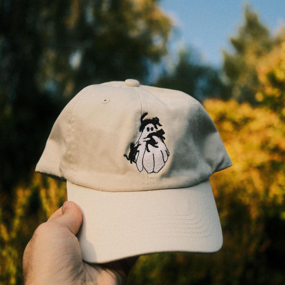 Ghost with Cats Baseball Cap | Embroidered Hat | Halloween Baseball Cap