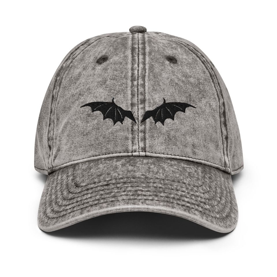 Bat Wings Vintage Style Cotton Twill Cap | Gothic Embroidered Athletic Cap