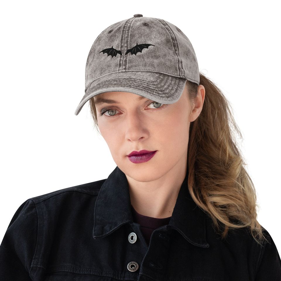 Bat Wings Vintage Style Cotton Twill Cap | Gothic Embroidered Athletic Cap