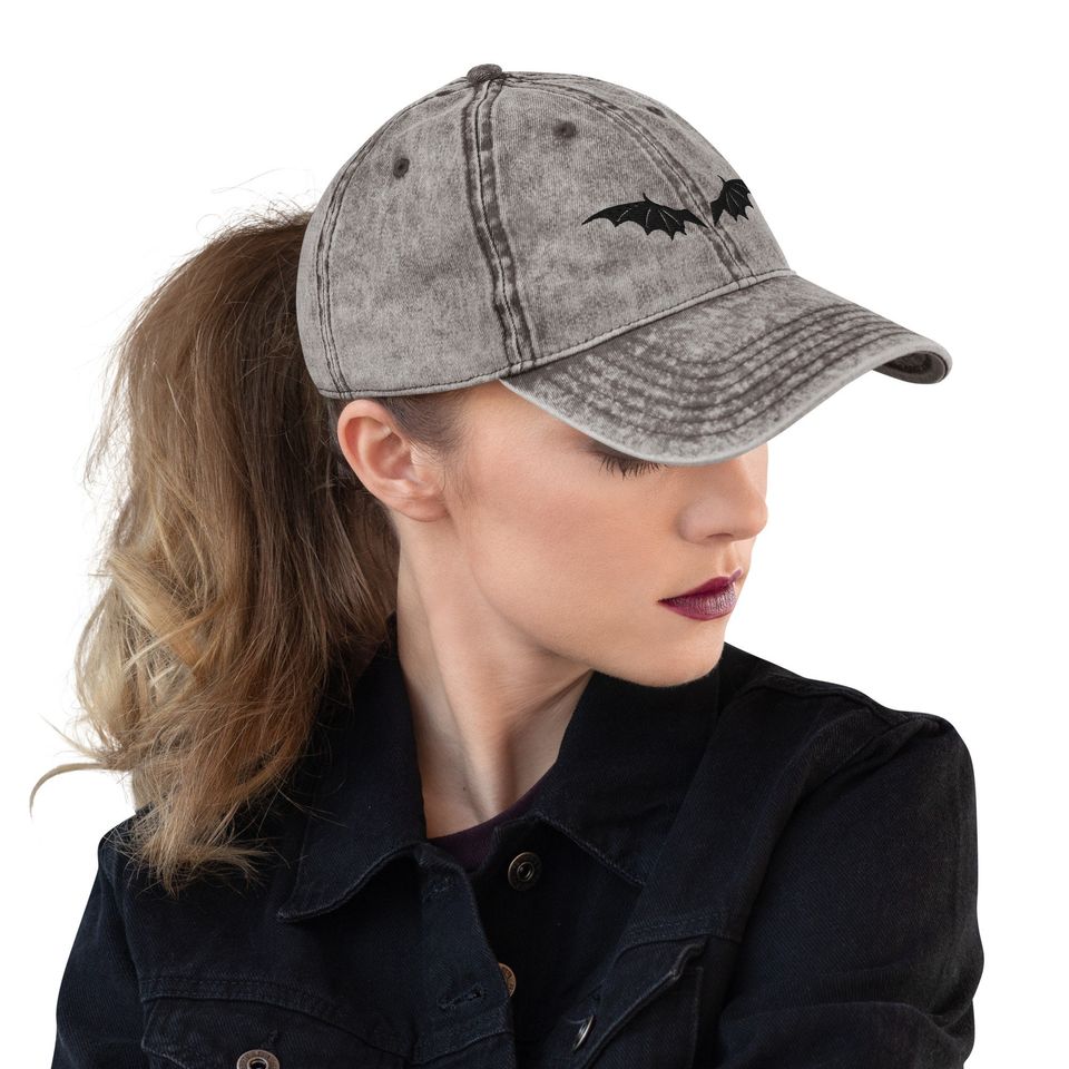 Bat Wings Vintage Style Cotton Twill Cap | Gothic Embroidered Athletic Cap
