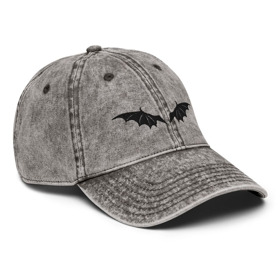Bat Wings Vintage Style Cotton Twill Cap | Gothic Embroidered Athletic Cap