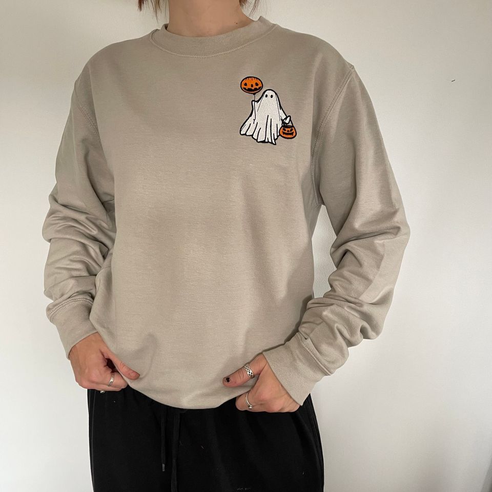 Embroidered Ghost Sweatshirt, halloween jumper, halloween sweatshirt