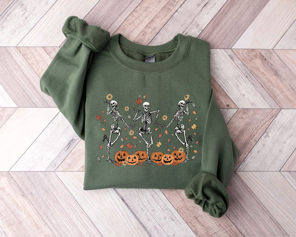 Dancing Skeleton Sweatshirt, Pumpkin Sweater, Pumpkin Skeleton Shirt