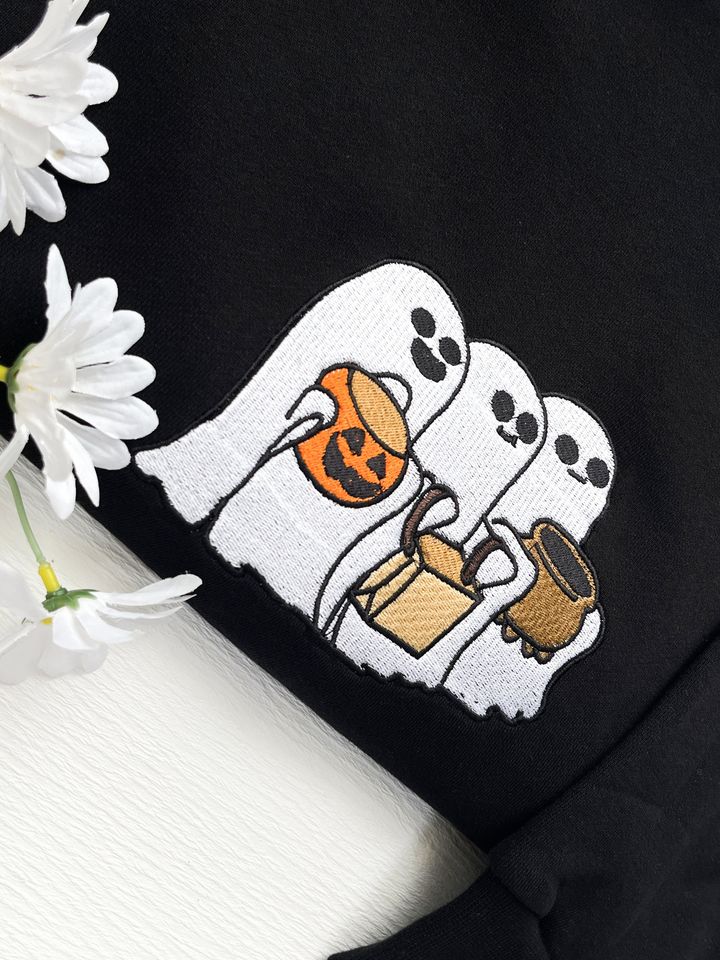 Embroidered Ghost Sweatshirt, Halloween Embroidered Sweatshirt