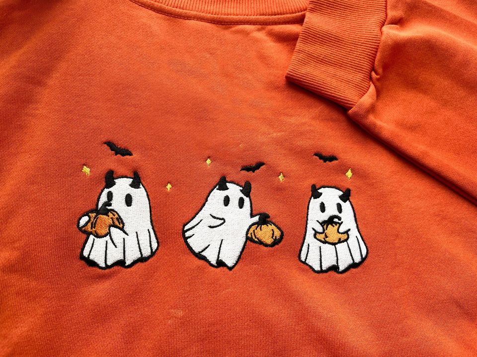 Embroidered Pumpkin Ghost Sweatshirt, Jack-o-Lantern Sweatshirt