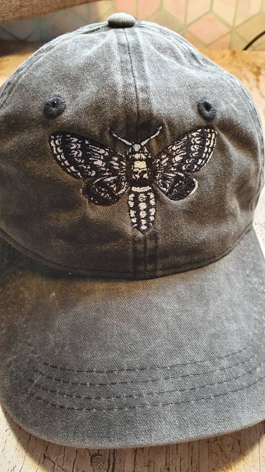 Stunning embroidered Death head moth summer cap alternative goth