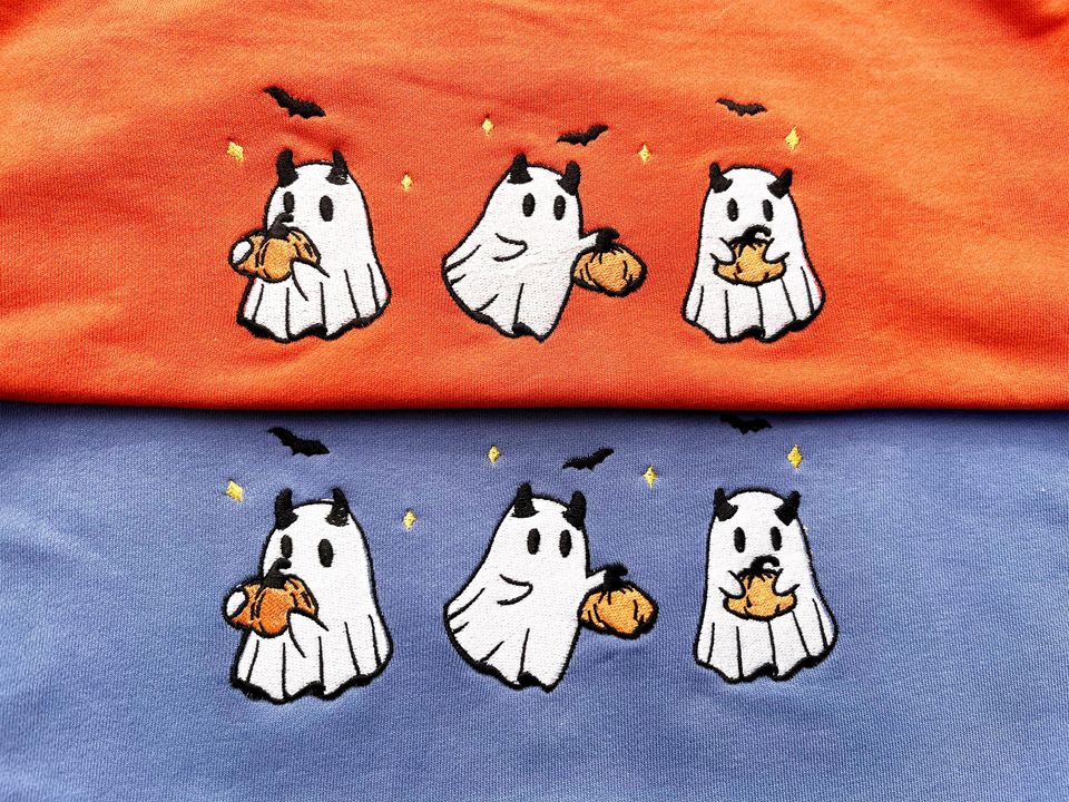 Embroidered Pumpkin Ghost Sweatshirt, Jack-o-Lantern Sweatshirt