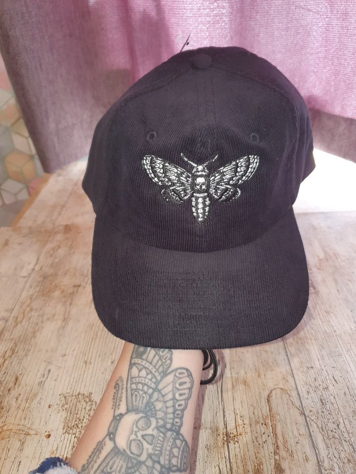 Stunning embroidered Death head moth summer cap alternative goth