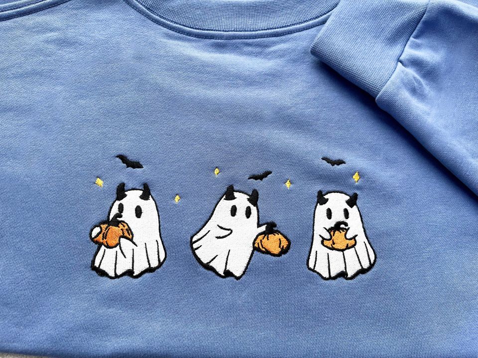Embroidered Pumpkin Ghost Sweatshirt, Jack-o-Lantern Sweatshirt