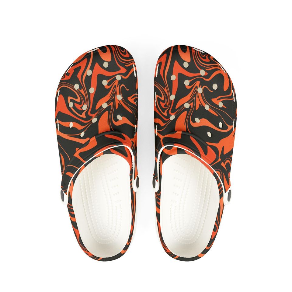 Orange and black marble print EVA foam clogs