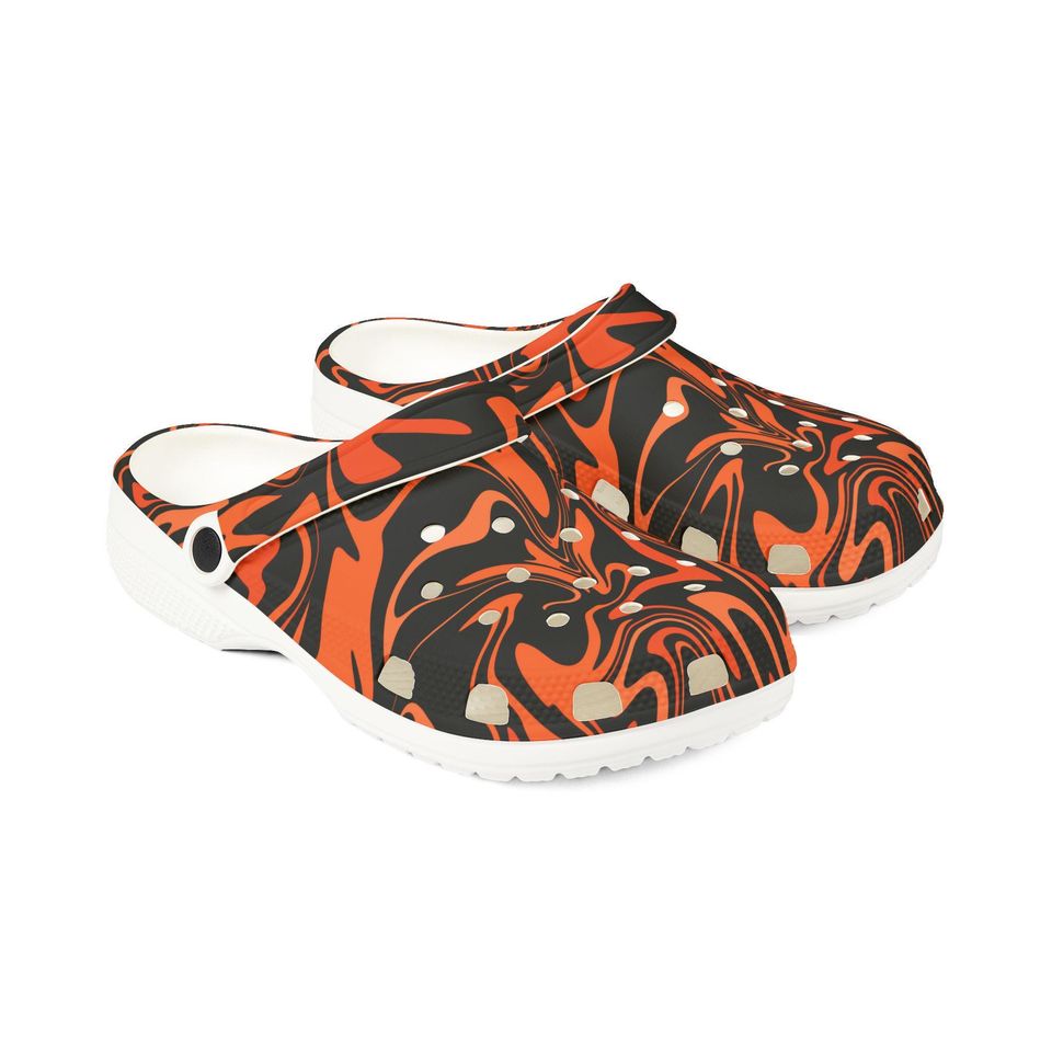 Orange and black marble print EVA foam clogs
