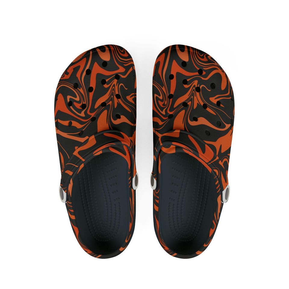 Orange and black marble print EVA foam clogs