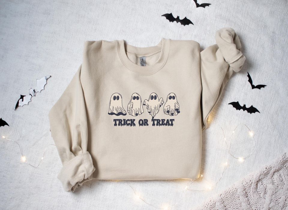 Embroidered Teacher Halloween Sweatshirt, Embroidered Trick or Teach Sweatshirt