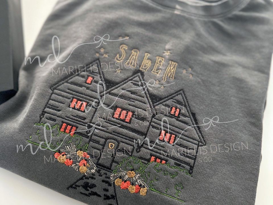 Halloween Salem Embroidered pullover, Fall Sweater, Halloween Sweatshirt
