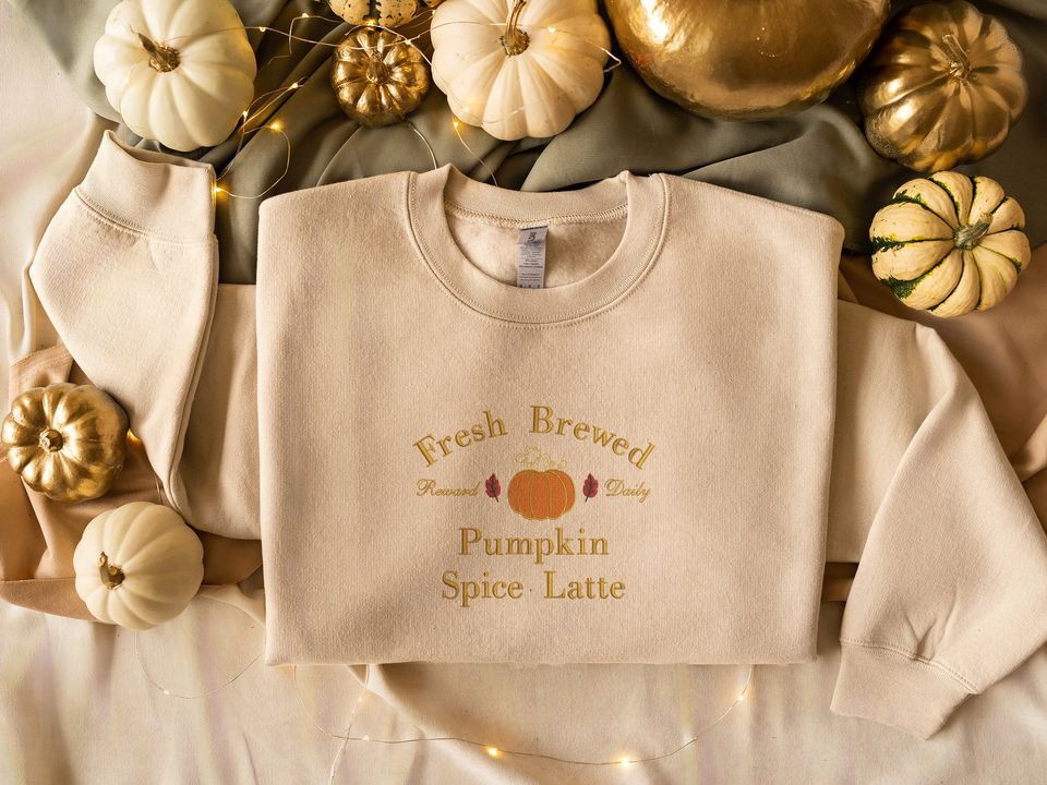 Embroidered Pumpkin Sweatshirt, Halloween Pumpkin Spice Latte Sweatshirt