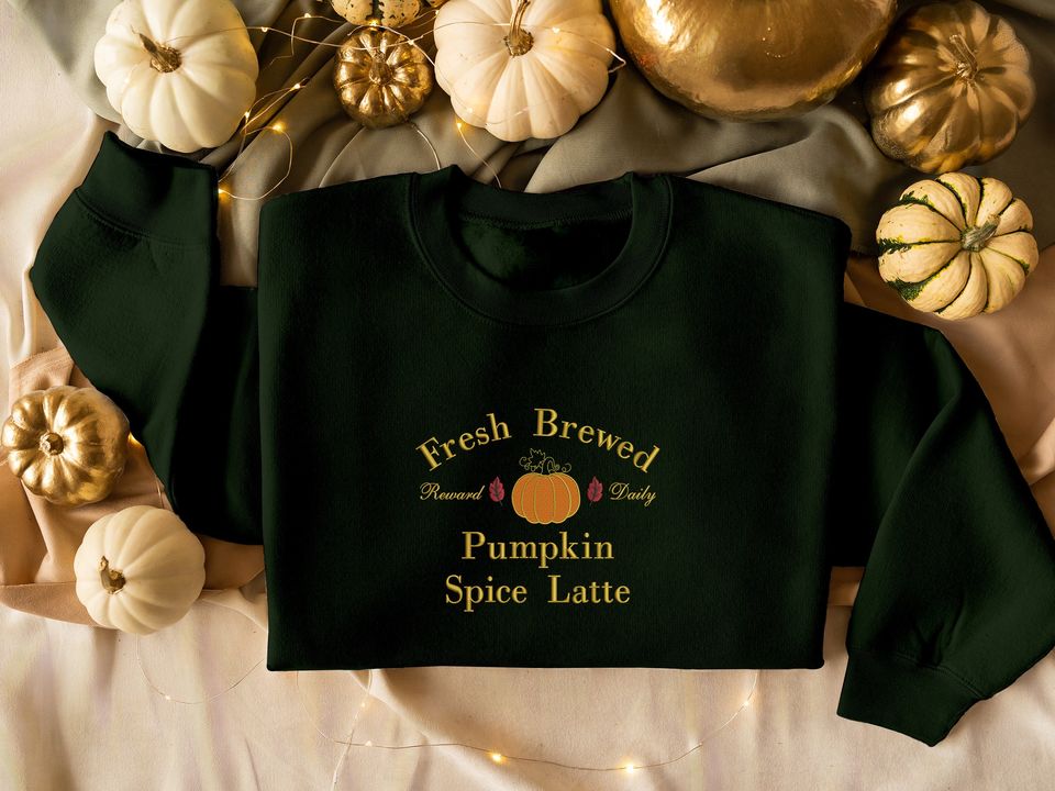 Embroidered Pumpkin Sweatshirt, Halloween Pumpkin Spice Latte Sweatshirt