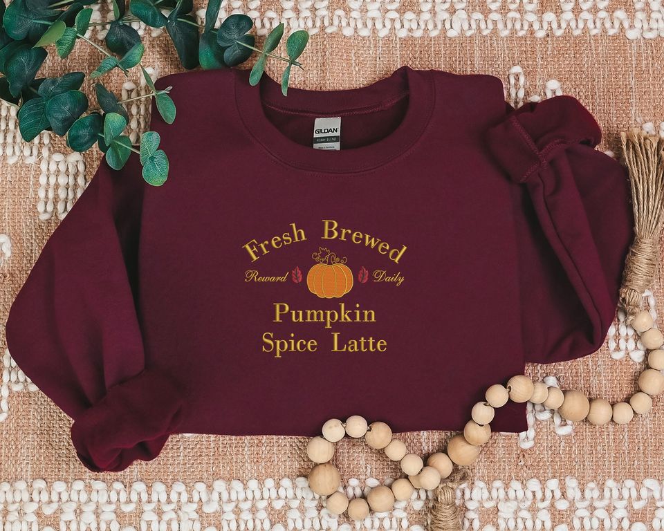 Embroidered Pumpkin Sweatshirt, Halloween Pumpkin Spice Latte Sweatshirt