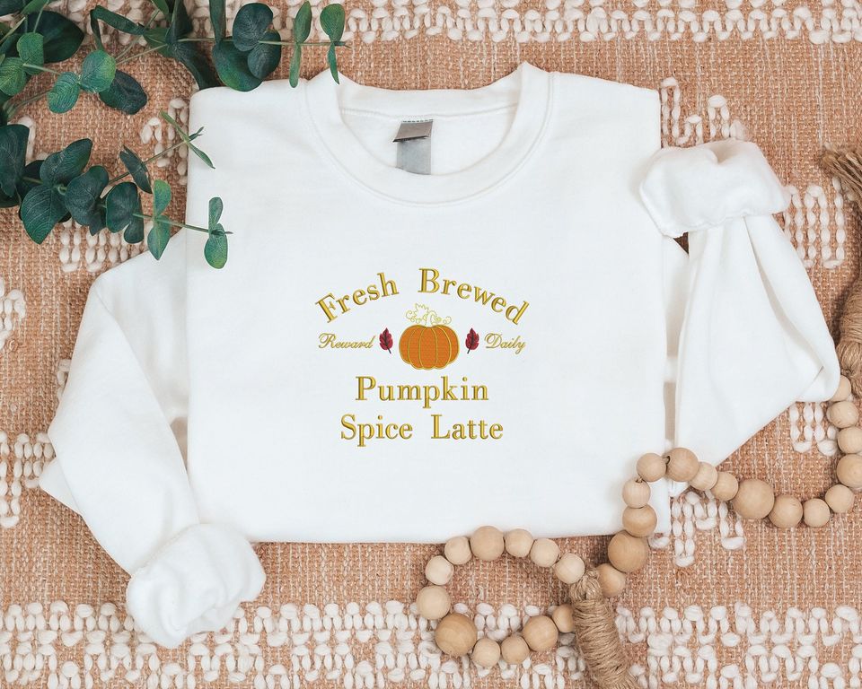 Embroidered Pumpkin Sweatshirt, Halloween Pumpkin Spice Latte Sweatshirt