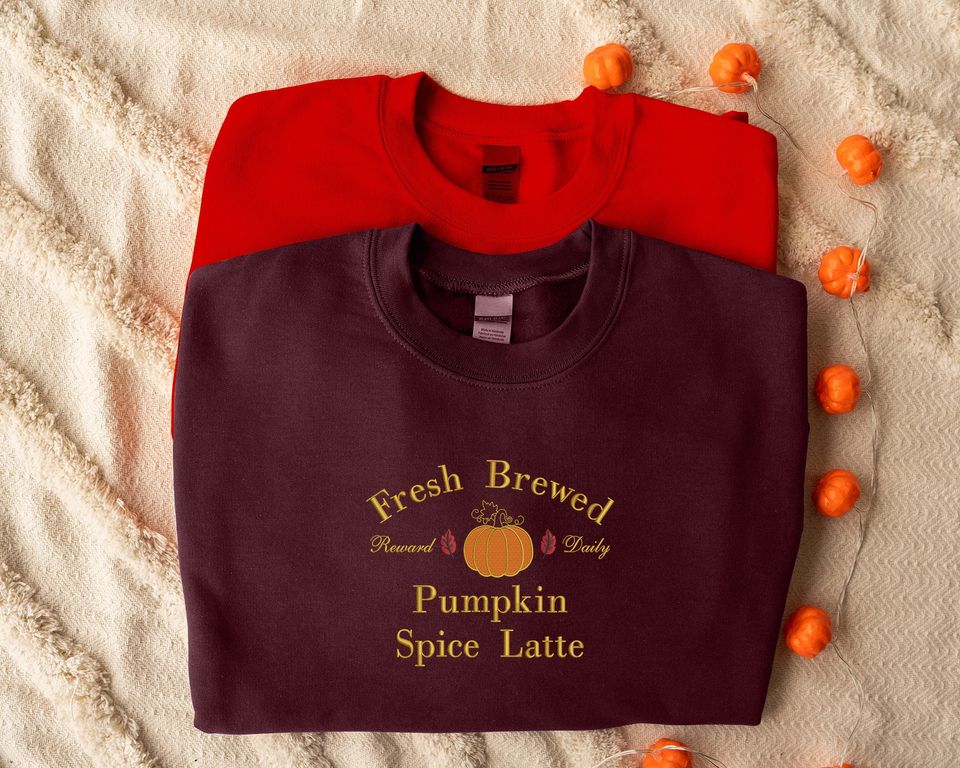 Embroidered Pumpkin Sweatshirt, Halloween Pumpkin Spice Latte Sweatshirt