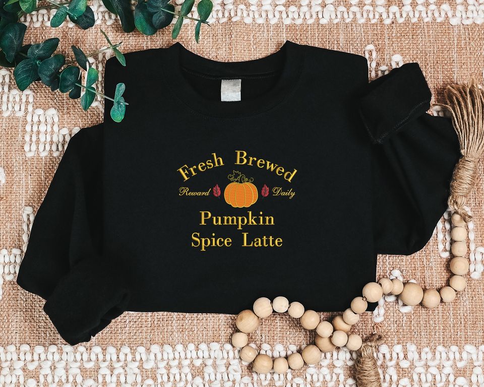 Embroidered Pumpkin Sweatshirt, Halloween Pumpkin Spice Latte Sweatshirt