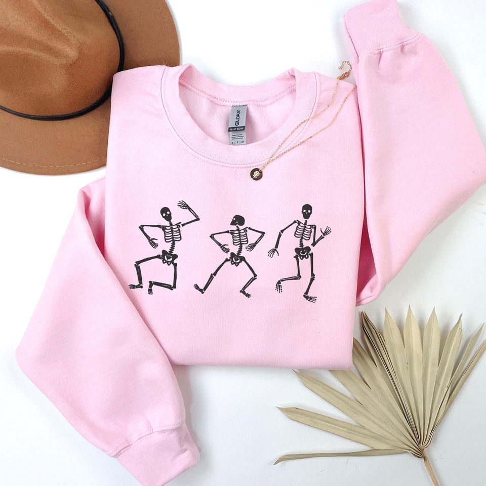 Halloween Skeleton Sweatshirt - Embroidered Dancing Skeleton Crewneck