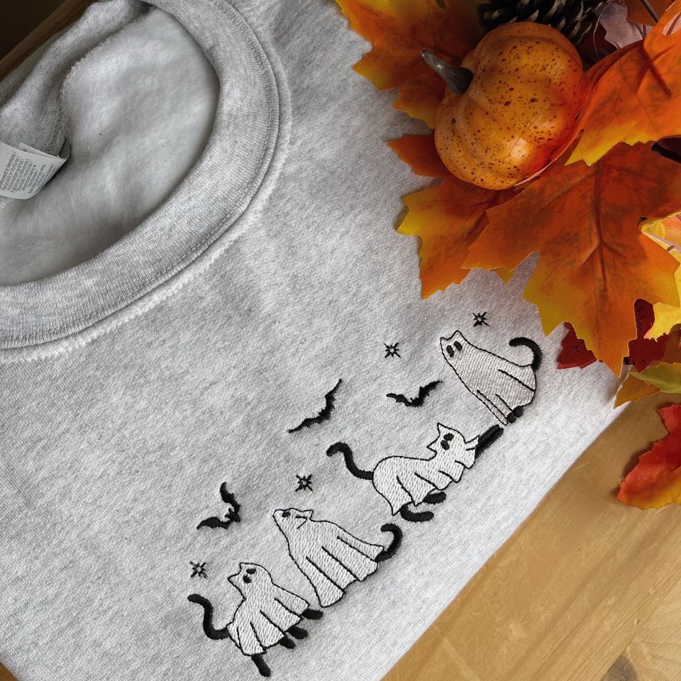 Ghost Cats Embroidered Sweatshirt   Unisex