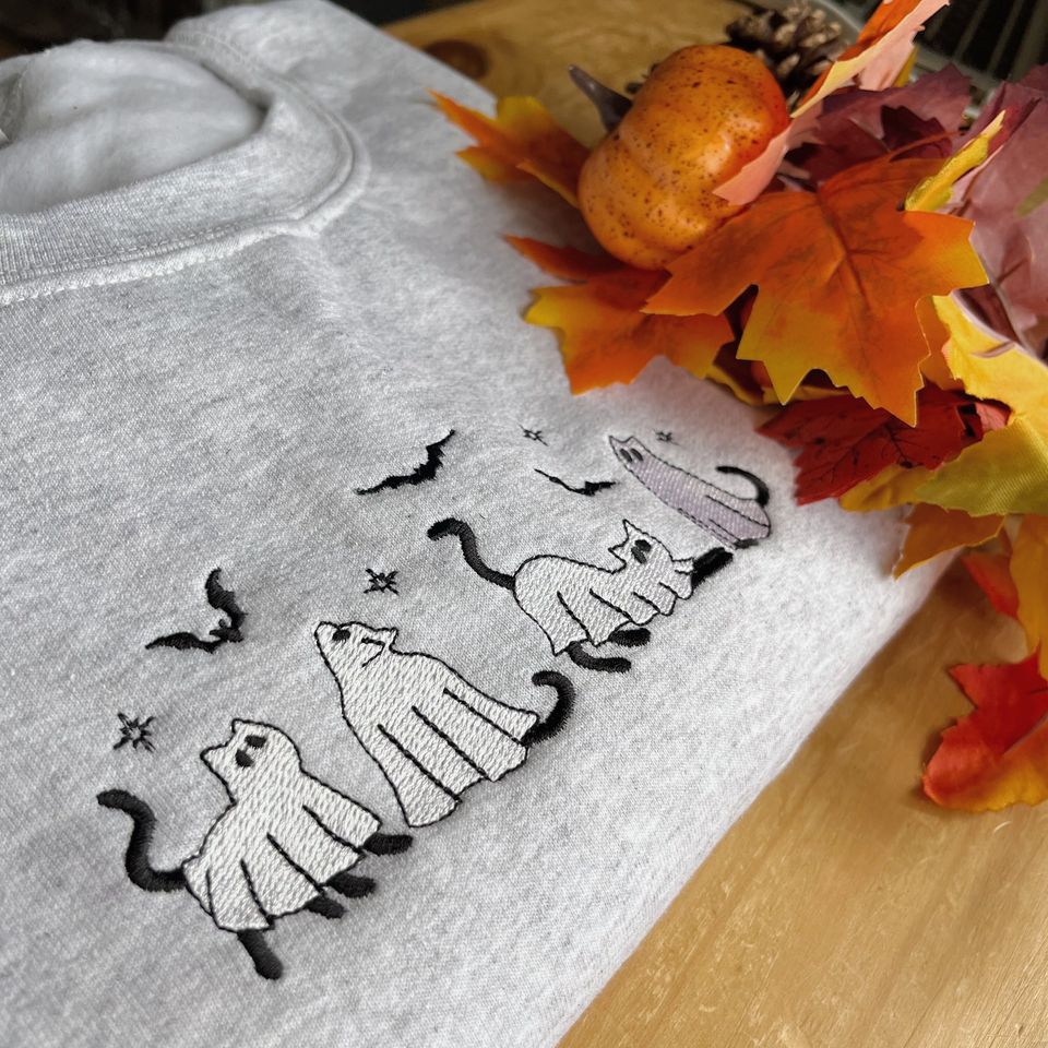 Ghost Cats Embroidered Sweatshirt   Unisex