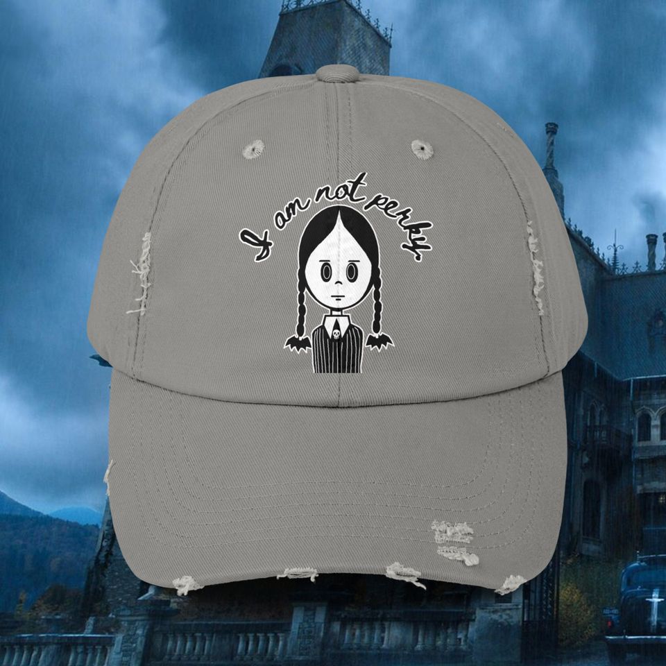 Wednesday Hat I am not Perky distressed cap Halloween accessory Wednesday Addams baseball