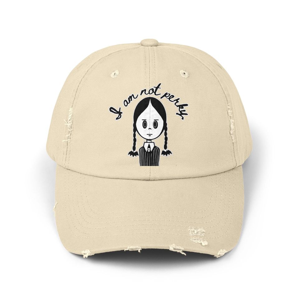 Wednesday Hat I am not Perky distressed cap Halloween accessory Wednesday Addams baseball