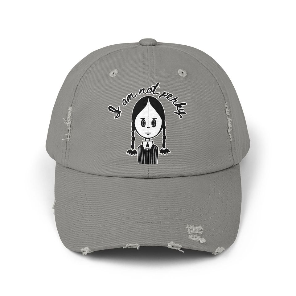 Wednesday Hat I am not Perky distressed cap Halloween accessory Wednesday Addams baseball