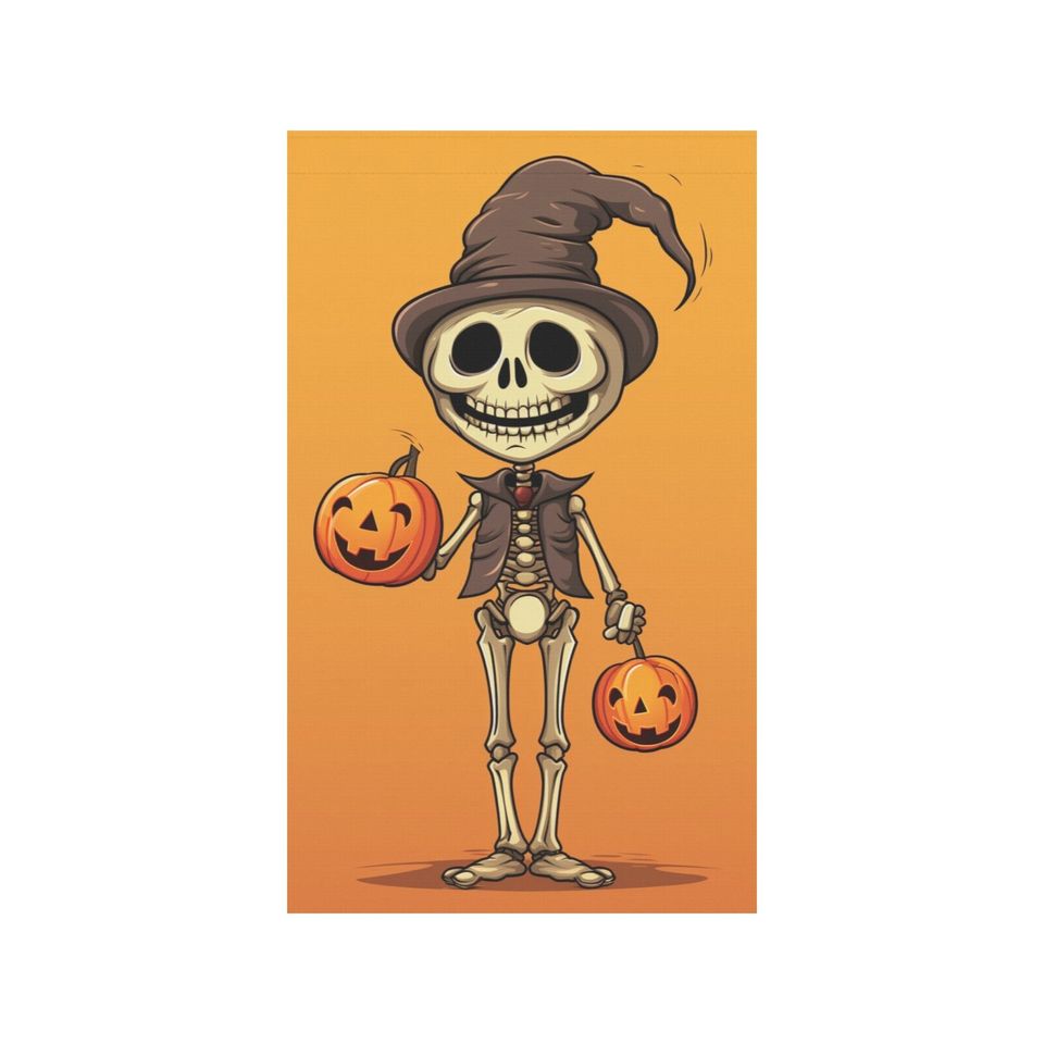 Skeleton Garden Flag, Fall Autumn Pumpkin Halloween Home Banner Spooky