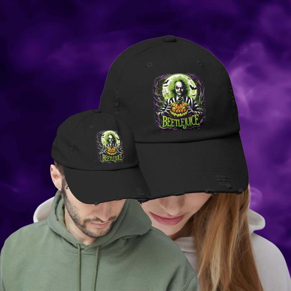Beetlejuice Distressed Hat |  Cotton Twill Cap | Adjustable Low Profile D-Ring Closure