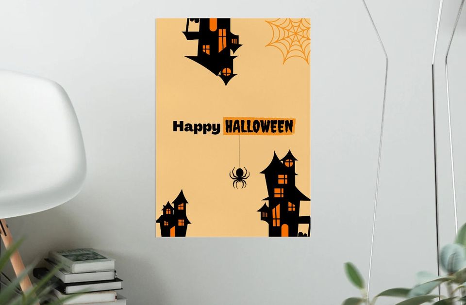 Halloween Poster | Orange Haunted House | DIGITAL Download