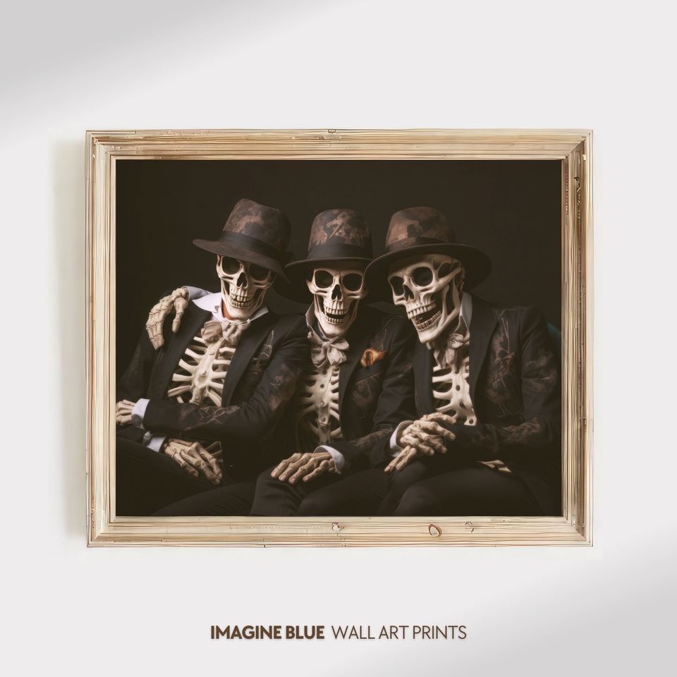 Funny Skeletons Print Halloween Poster Printable Dark Academia Wall Art