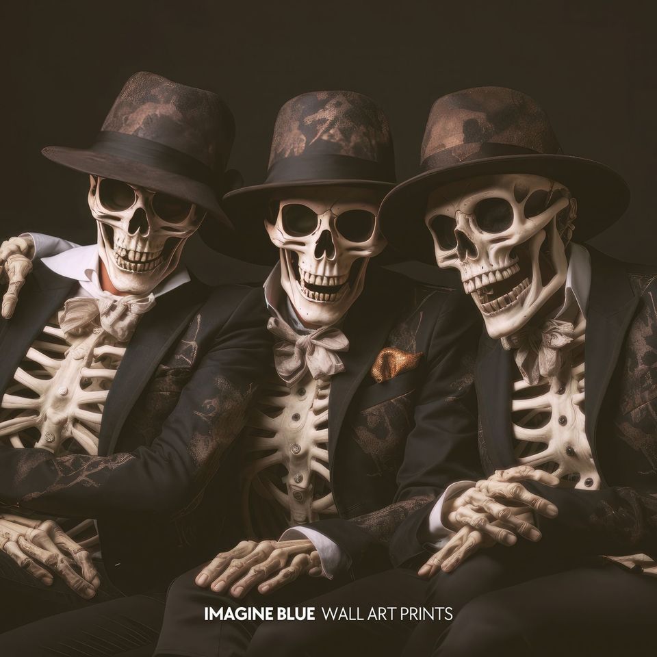 Funny Skeletons Print Halloween Poster Printable Dark Academia Wall Art