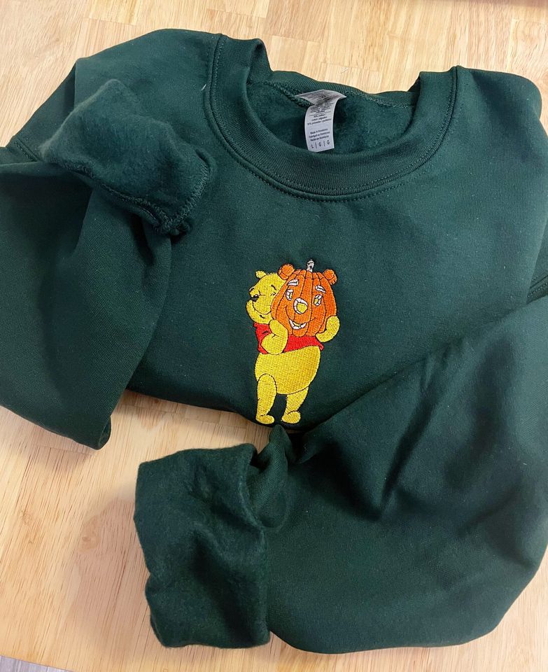 Fall Winnie the Pooh Embroidered Sweatshirt - Embroidered Crewneck
