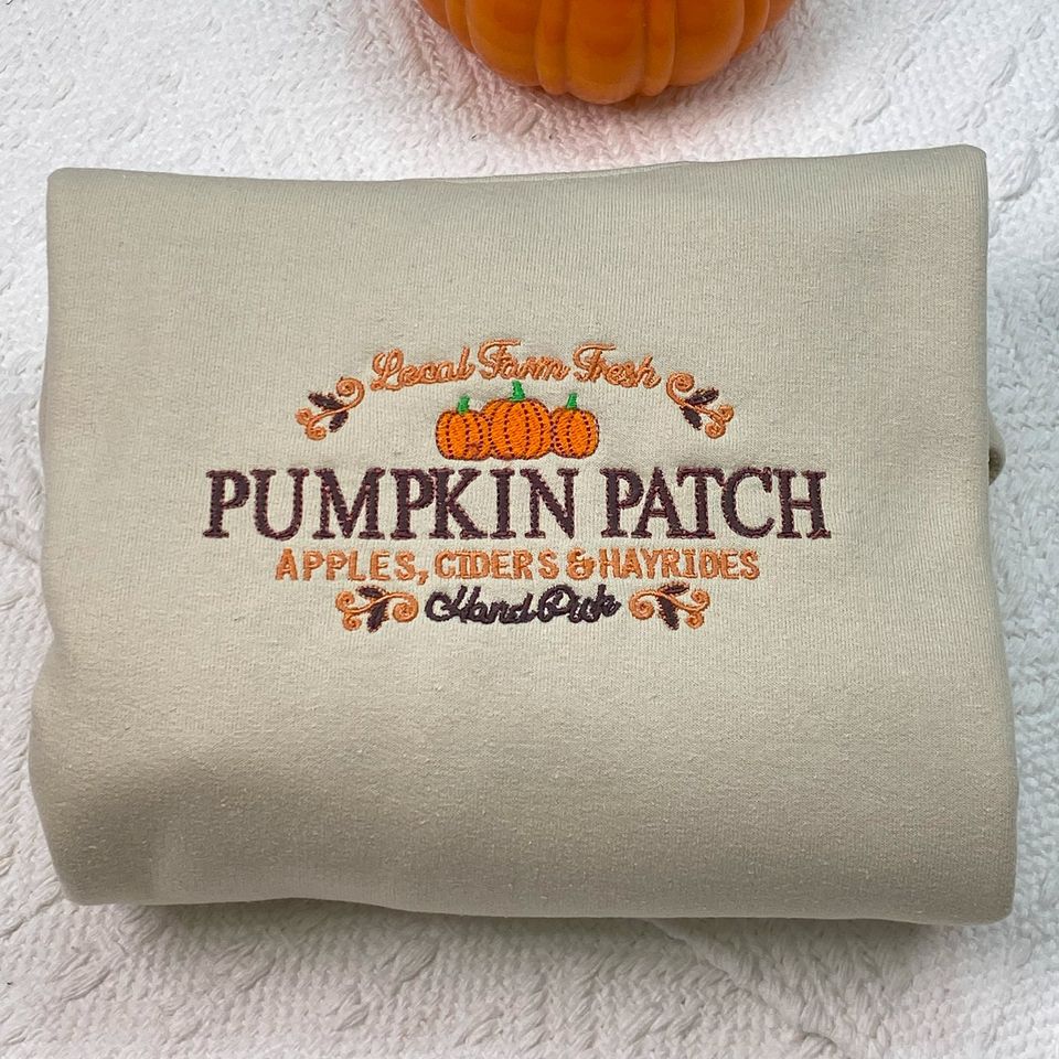 Fall Pumpkin Patch Embroidered Sweatshirt, Embroidery Fall  , Pumpkin