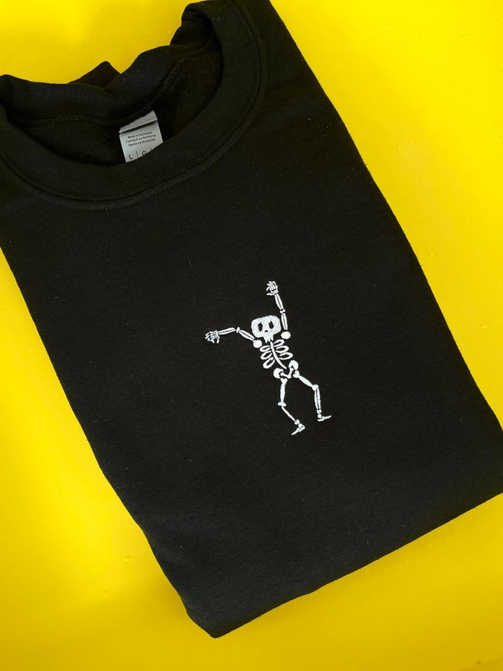 Dancing skeleton black embroidered Halloween sweatshirt spooky season