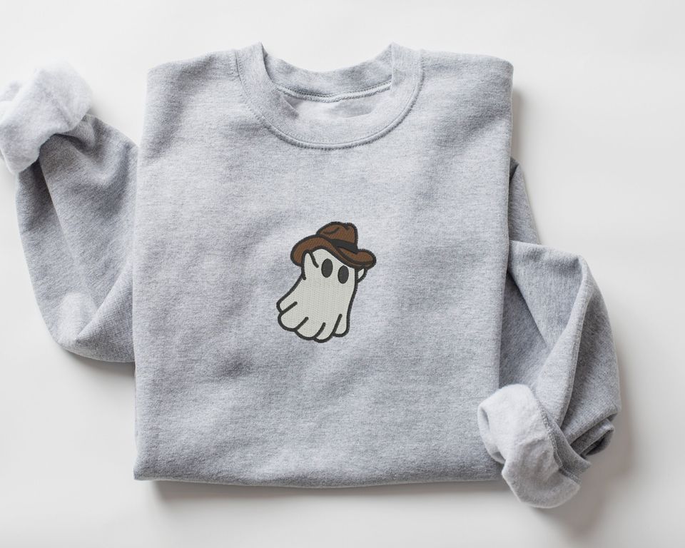 Embroidered Western Ghost Sweatshirt | Western Ghost Embroidery Crewneck