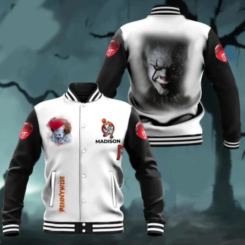 Personalized Halloween Pennywise Scary Character IT Red Balloon Baseball Jacket