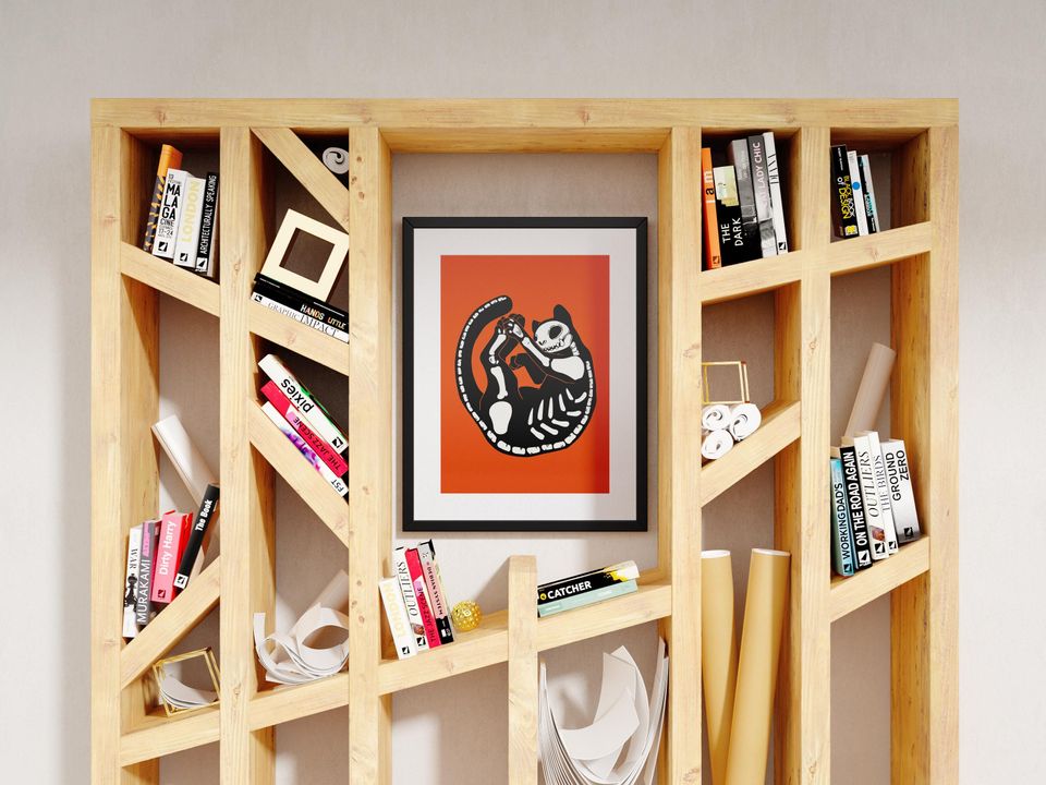 Halloween Cat Poster | Skeleton Cat Print | Whimsical Halloween Decor