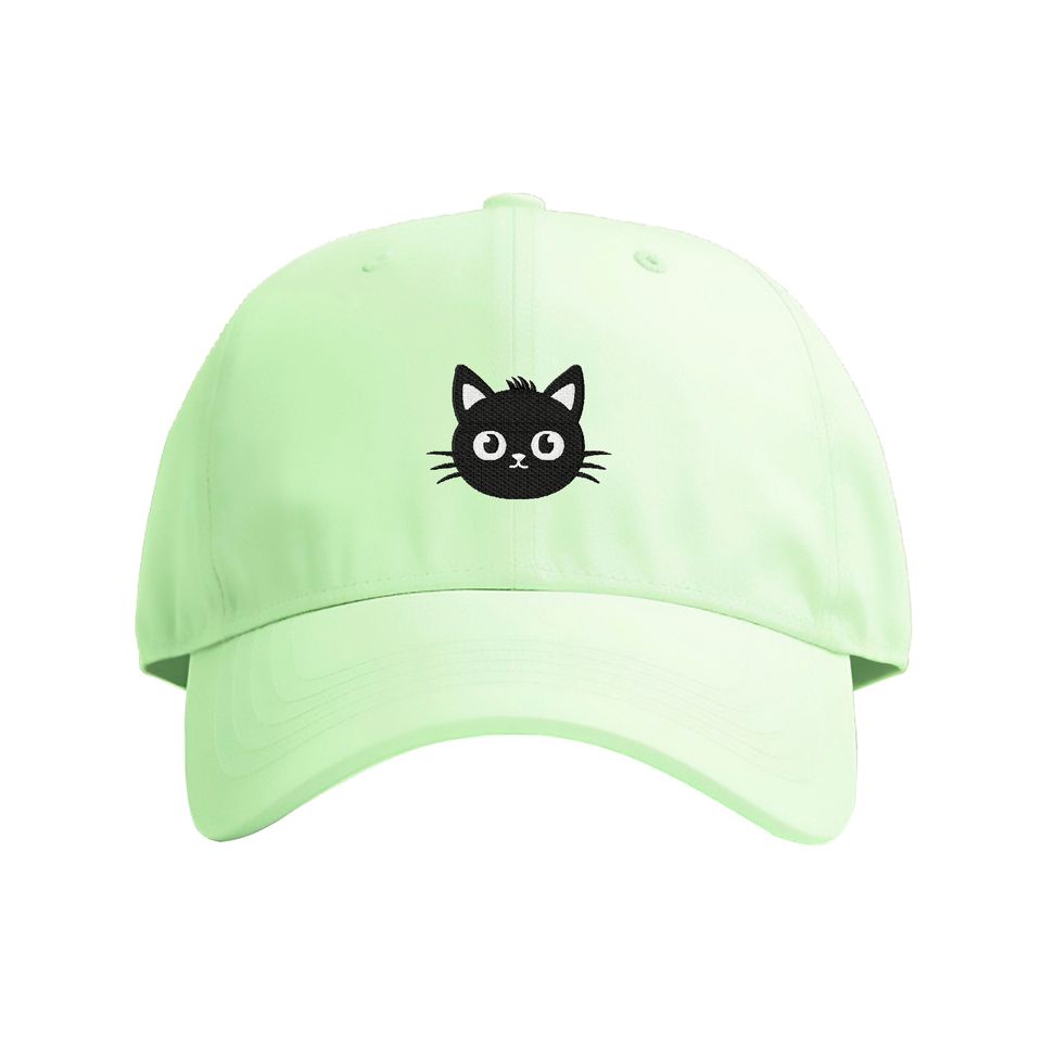 Cute Black Cat Embroidered 100% Cotton Cap | UK Embroidered