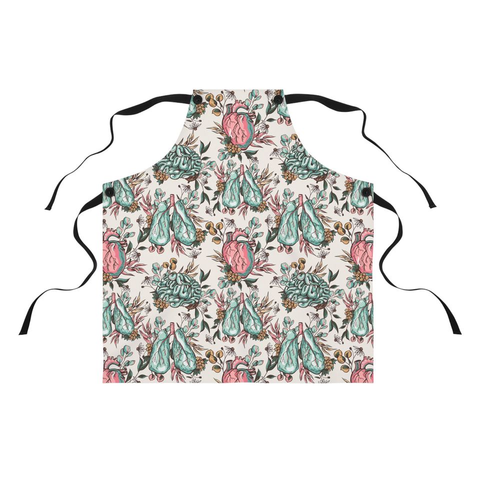 Floral Organs Brain, Heart, Lungs Boho Design Apron