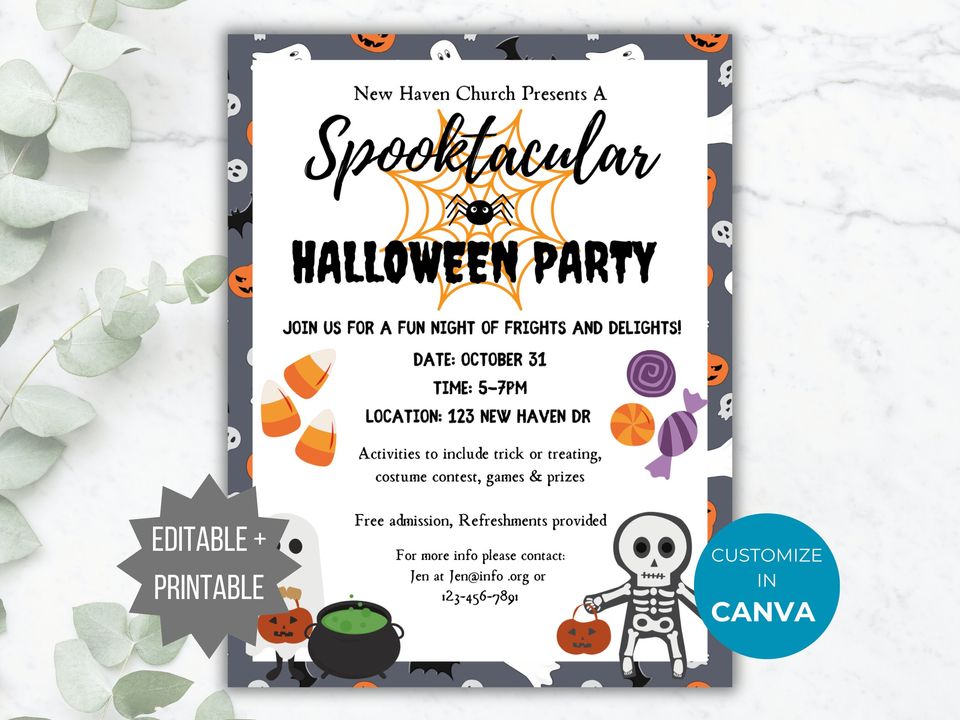 Halloween Party Flyer Template Halloween Bash invite Editable Halloween Church