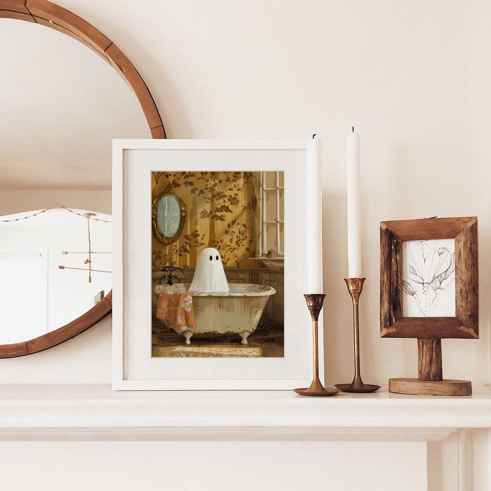 Ghost In Bathtub Print Halloween Printable Wall Art
