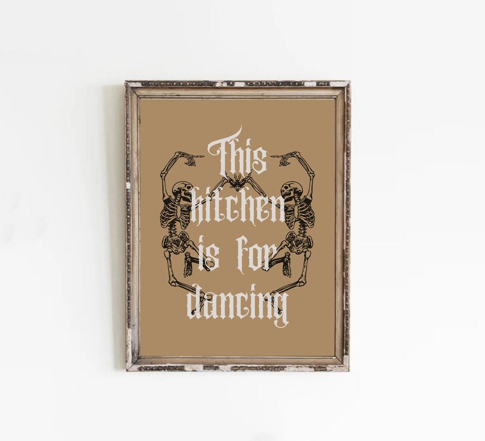 dancing skeletons print | funny halloween decor | spooky wall art