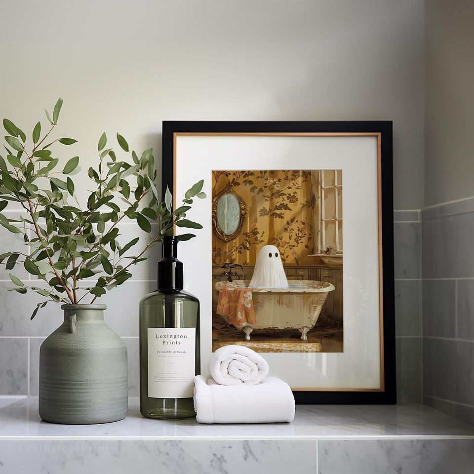 Ghost In Bathtub Print Halloween Printable Wall Art