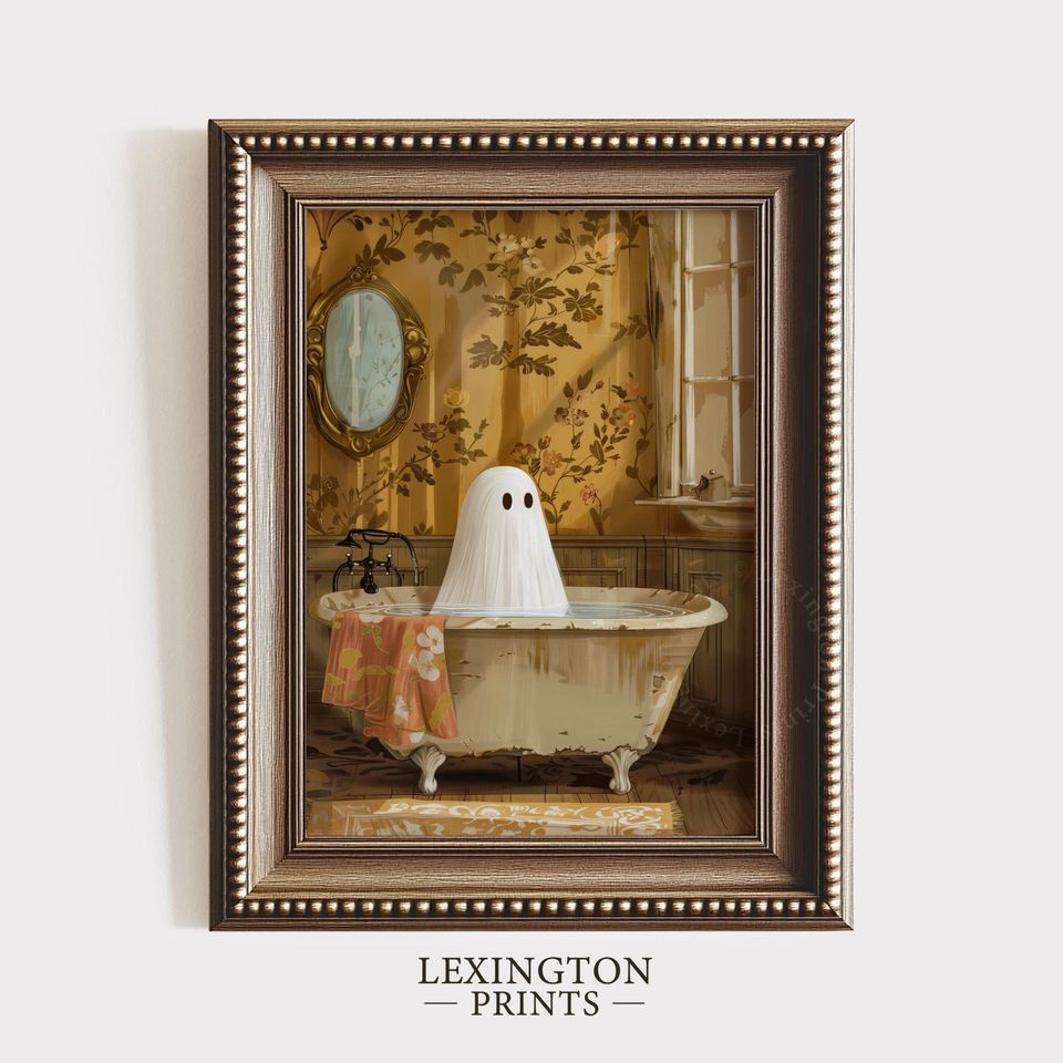 Ghost In Bathtub Print Halloween Printable Wall Art